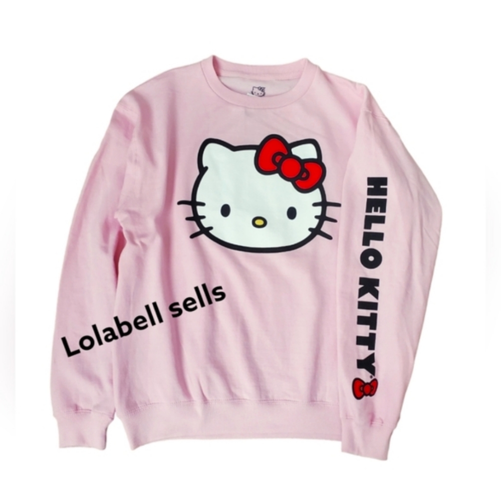 Hello Kitty Pink Sweatshirt Red Bow Pullover Crewneck Womens